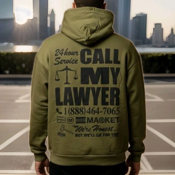 chinatown market Other - Chinatown Market "Call My Lawyer" Graphic Hoodie Olive Green Men's Size 2XL NEW!